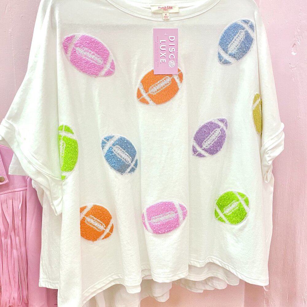 Peach Love Football Queen Sparkle Sequin Top
